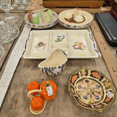 Lot 647 - A Crown Derby Imari palette dish, a Poole...