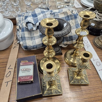 Lot 666 - Blue chequered curtain material, two pairs of...