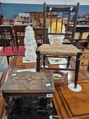 Lot 77 - A small carved oak stool and a child's side chair