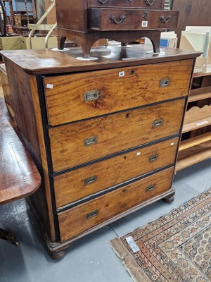 Lot 82 - A camphor wood campaign type chest of drawers....