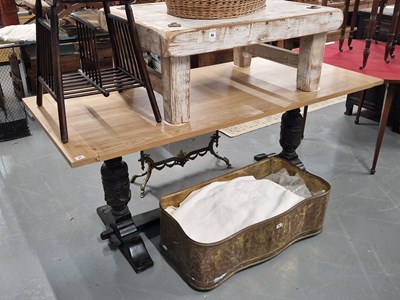 Lot 93 - A carved oak refectory table base with...