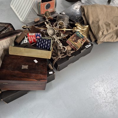 Lot 686 - A strong box and other boxes, wall lights,...