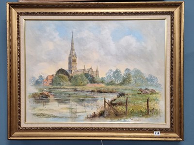 Lot 118 - Henry Woodward Salisbury Cathedral, oil on...