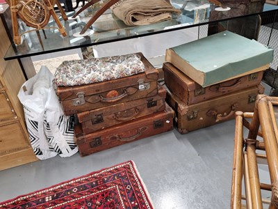 Lot 148 - Various leather suitcases and textiles etc.