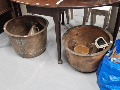 Lot 358 - Two antique copper coppers, and various other...