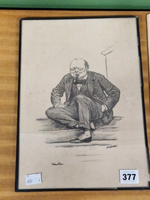 Lot 377 - Two watercolours and a cartoon of Churchill...