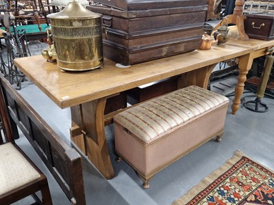 Lot 383 - A substantial oak refectory style dining table