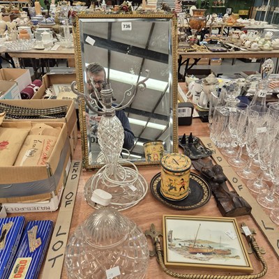 Lot 736 - A cut glass table lamp and shade, an easel...