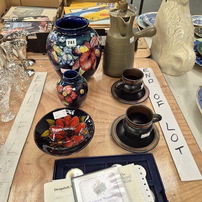 Lot 741 - Three Moorcroft wares, QEII diamond wedding...