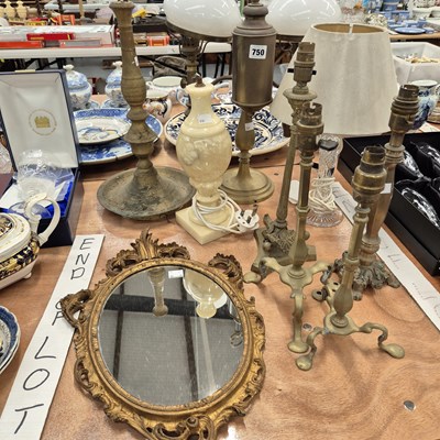 Lot 750 - A student's two-branch table lamp, brass...