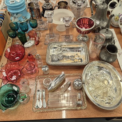 Lot 759 - Silver-topped dressing table bottles, three...