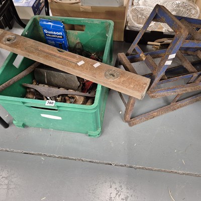 Lot 760 - A pair of car wheel ramps, tools, a spirit...