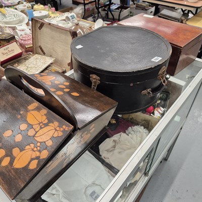 Lot 767 - A hatbox, a mahogany and a poker work box of...
