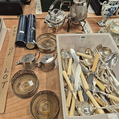 Lot 781 - Electroplate cutlery, two pairs of wine...