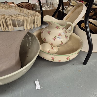 Lot 784 - A wash jug and bowl, a bowler hat, a footstool,...