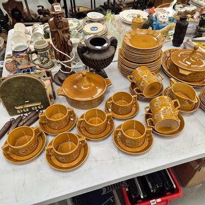 Lot 793 - A Portmeirion ochre glazed dinner service, a...