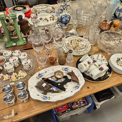 Lot 798 - A wooden salmon shaped serving dish, glass...