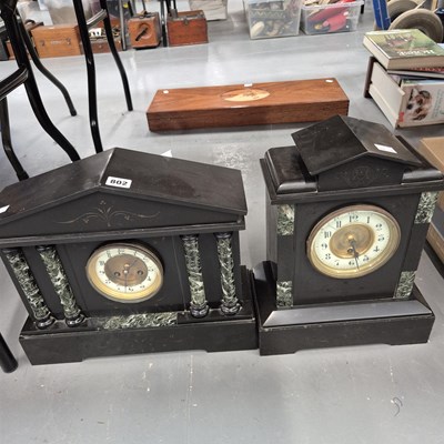 Lot 802 - Two black slate cased mantle clocks