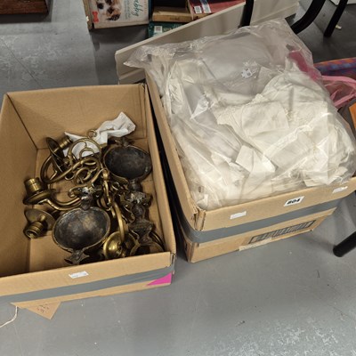 Lot 804 - Silk and lace shawls, table linen together...