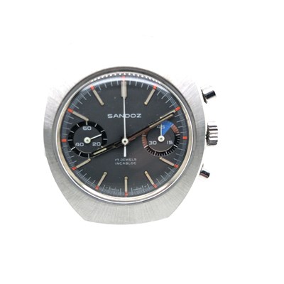 Lot 1124 - Sandoz- a vintage gents steel chronograph...