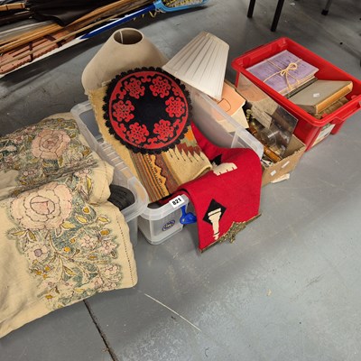 Lot 821 - Silk embroidered and oter textiles, a small...