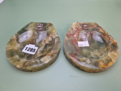 Lot 1285 - A pair of green marble pin dishes or key trays,...