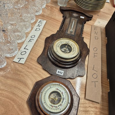 Lot 842 - Two oak framed aneroid barometers