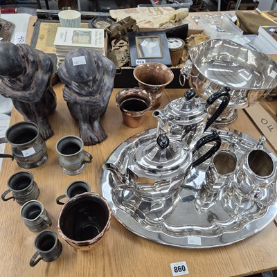 Lot 860 - An electroplate tea set on a tray, a punch...