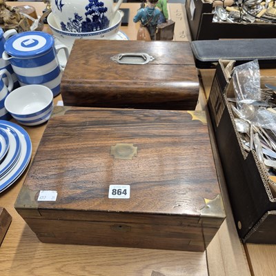 Lot 864 - A walnut work box together with a rosewood...
