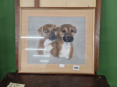 Lot 433 - A pastel portrait of two dogs and a pair of...