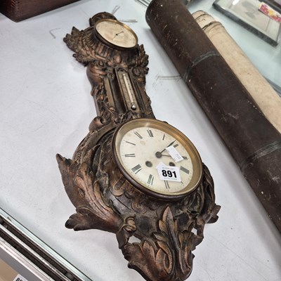 Lot 891 - A wall clock and barometer in a patinated...
