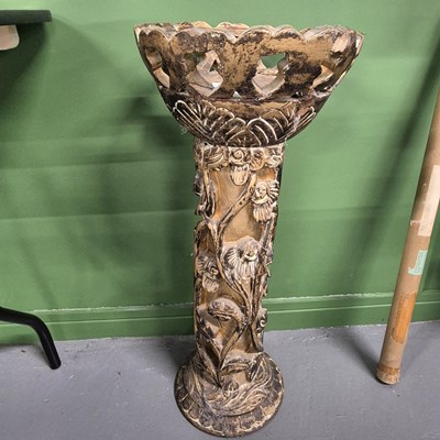 Lot 938 - A carved wooden bowl on stand or torchiere H 74cm