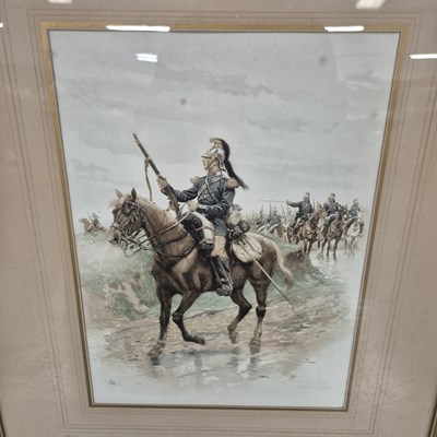Lot 961 - A watercolour of a mounted officer. An Oxford...