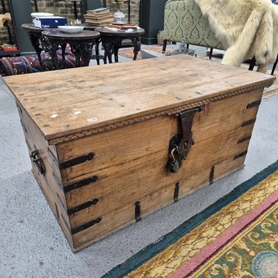 Lot 1336 - An impressive, very large iron-bound hardwood...