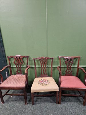 Lot 308 - Three Georgian mahogany dining chairs