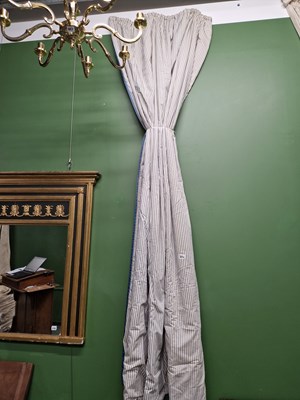Lot 310a - A pair of blue on white pin striped curtains....