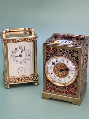 Lot 1345 - A French alarm carriage clock striking on a...