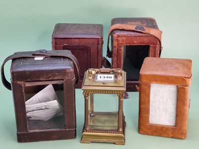 Lot 1346 - Four leather cases for carriage clocks...