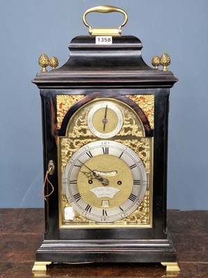 Lot 1358 - An 18th century ebony cased mantle clock...