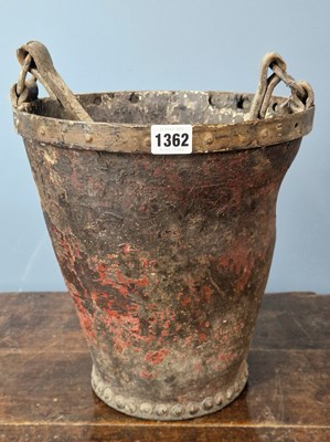 Lot 1362 - A 19th century iron rimmed leather fire bucket...