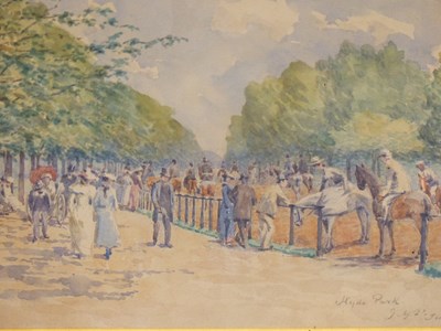 Lot 1384 - Edwardian School, 'Hyde Park' with riders and...