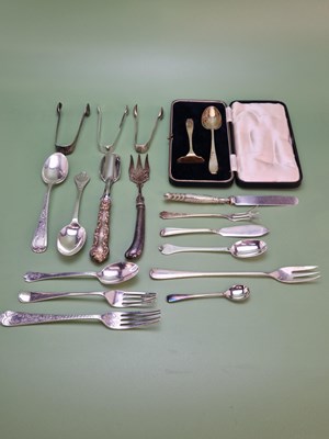 Lot 1404 - Miscellaneous silver cutlery and serving...