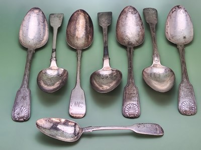 Lot 1413 - A set of four fiddle, thread and shell table...