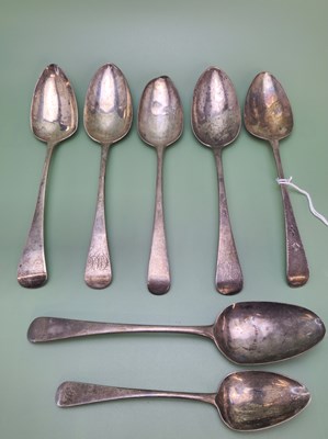 Lot 1416 - Six various Old English pattern table spoons...