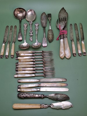 Lot 1418 - A set of nine mother of pearl handled fruit...