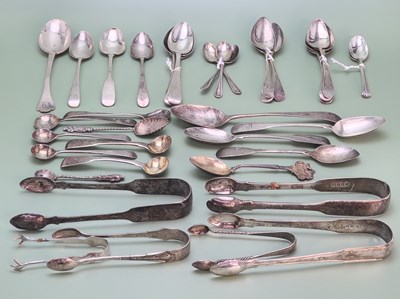 Lot 1419 - A collection of various silver tea spoons,...