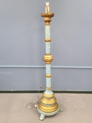 Lot 1432 - A turquoise columnar standard lamp decorated...