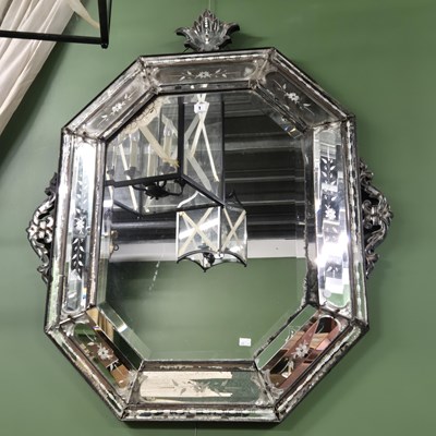 Lot 1 - A Venetian etched glass mirror. 112 x 95cm