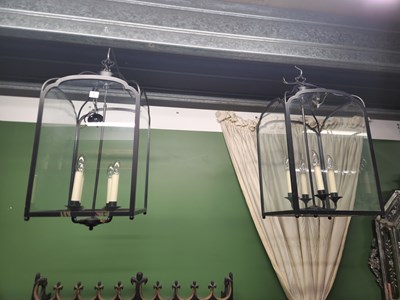 Lot 5 - Five wrought iron style painted metal chandeliers