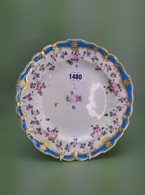Lot 1480 - A Chelsea Derby plate painted in Sevres style...